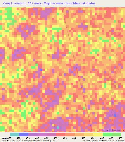 Zurq,Sudan Elevation Map