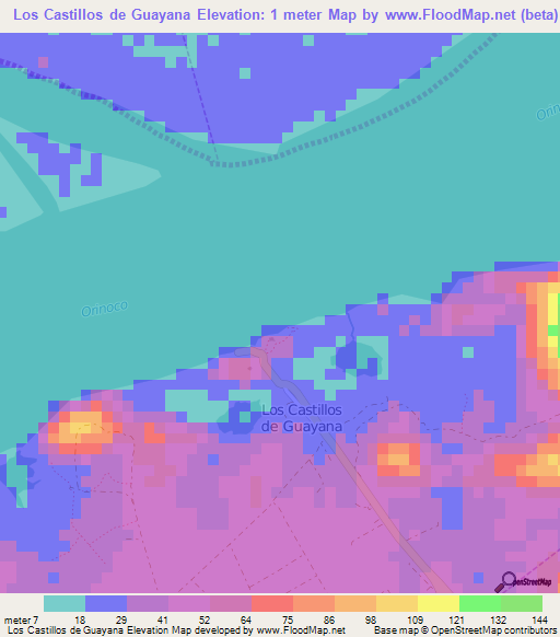 Los Castillos de Guayana,Venezuela Elevation Map