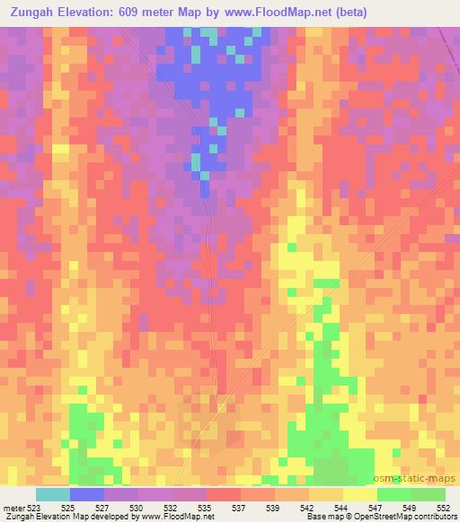 Zungah,Sudan Elevation Map