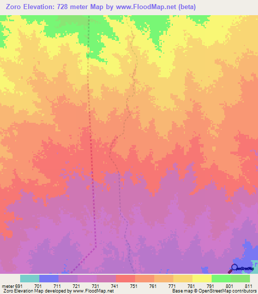 Zoro,Sudan Elevation Map