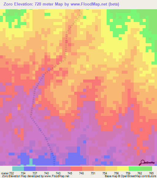 Zoro,Sudan Elevation Map