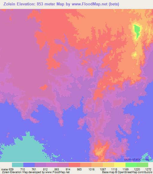 Zolein,Sudan Elevation Map