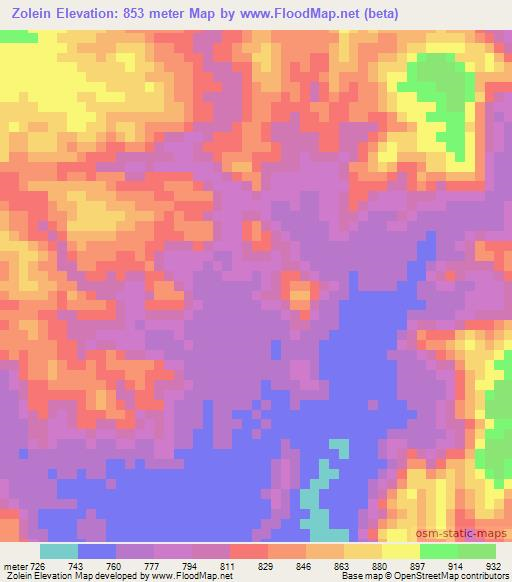 Zolein,Sudan Elevation Map