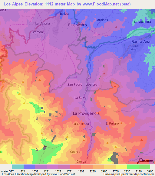 Los Alpes,Venezuela Elevation Map