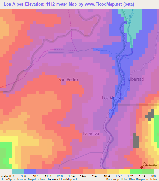 Los Alpes,Venezuela Elevation Map