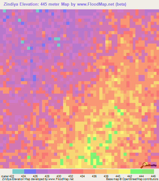 Zindiya,Sudan Elevation Map
