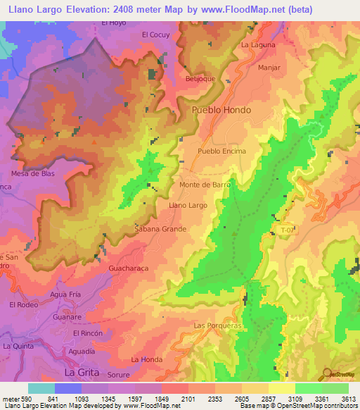 Llano Largo,Venezuela Elevation Map