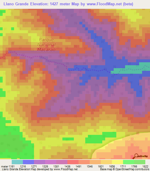 Llano Grande,Venezuela Elevation Map