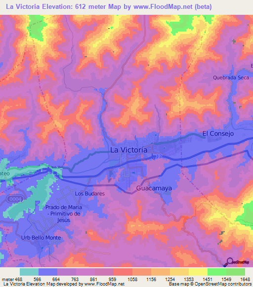La Victoria,Venezuela Elevation Map