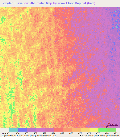 Zaydah,Sudan Elevation Map