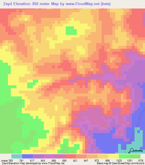 Zayd,Sudan Elevation Map