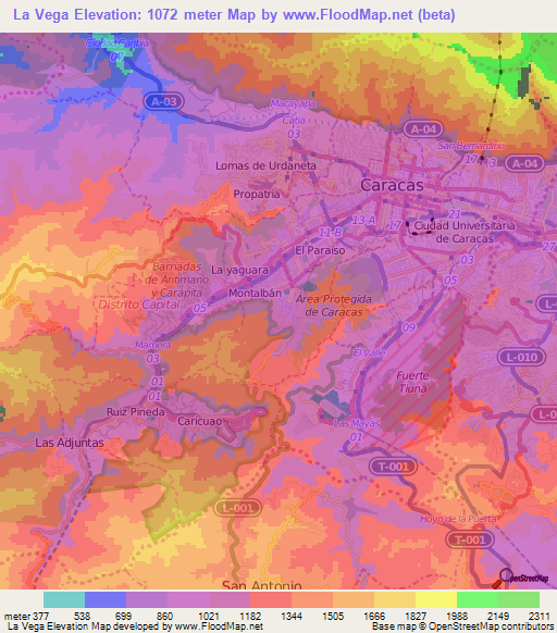 La Vega,Venezuela Elevation Map