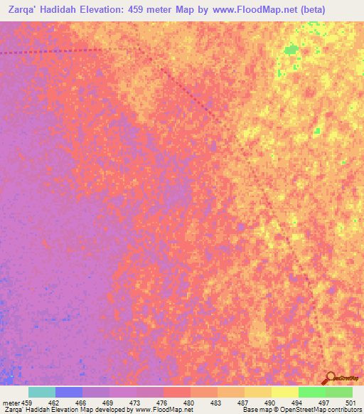 Zarqa' Hadidah,Sudan Elevation Map