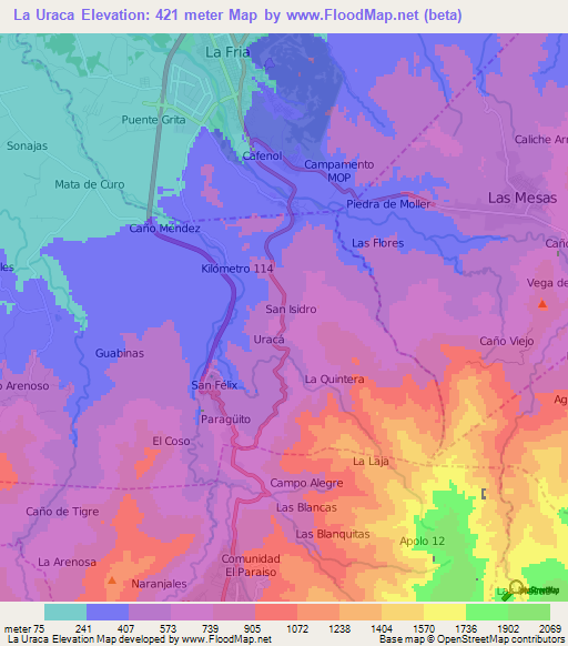 La Uraca,Venezuela Elevation Map