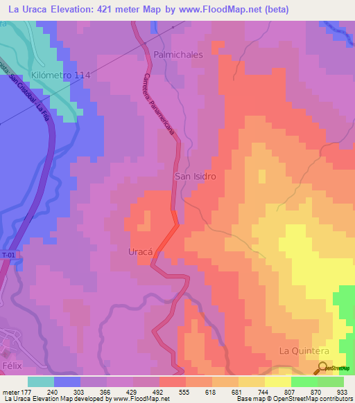 La Uraca,Venezuela Elevation Map