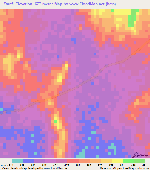Zarafi,Sudan Elevation Map