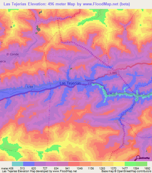 Las Tejerias,Venezuela Elevation Map