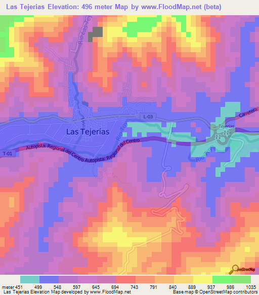 Las Tejerias,Venezuela Elevation Map