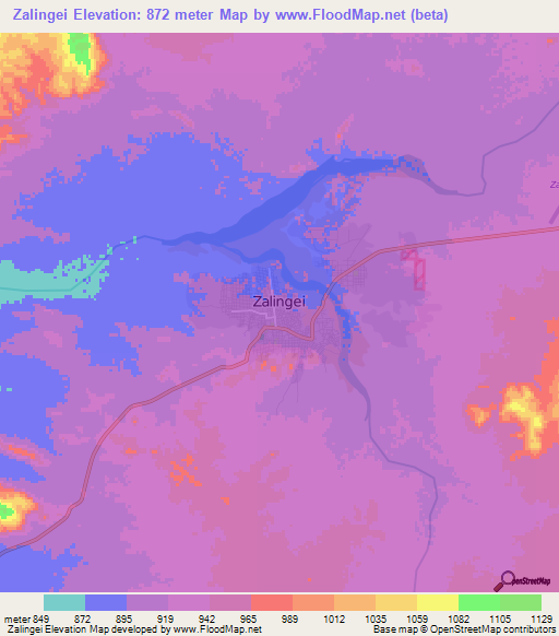 Zalingei,Sudan Elevation Map