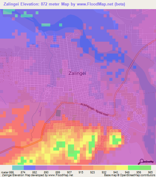 Zalingei,Sudan Elevation Map