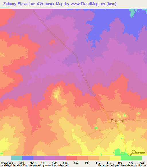 Zalatay,Sudan Elevation Map