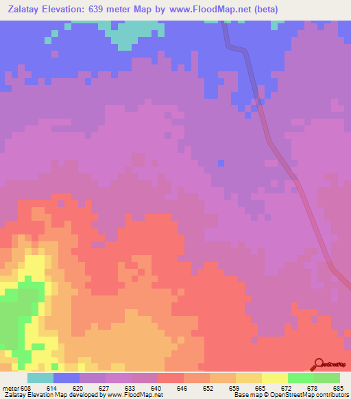 Zalatay,Sudan Elevation Map
