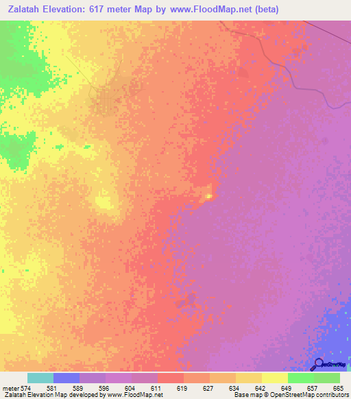 Zalatah,Sudan Elevation Map