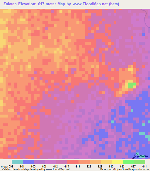 Zalatah,Sudan Elevation Map
