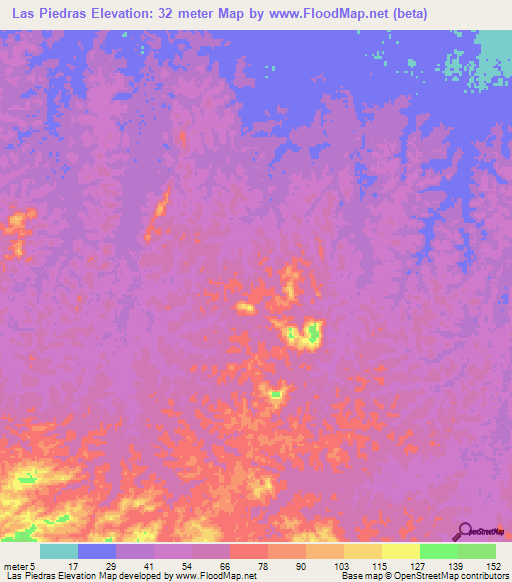 Las Piedras,Venezuela Elevation Map