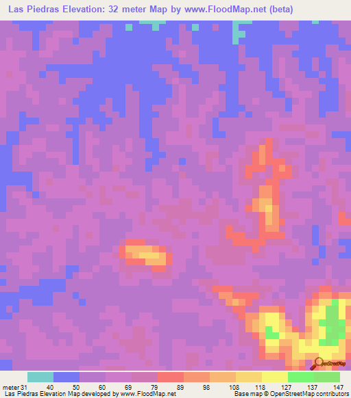 Las Piedras,Venezuela Elevation Map