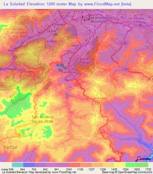 La Soledad,Venezuela Elevation Map