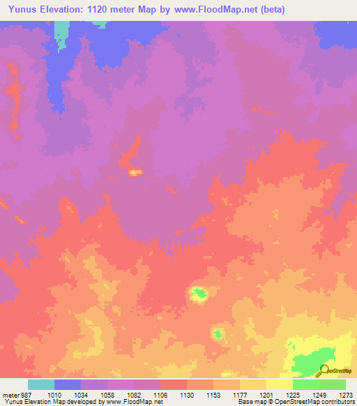 Yunus,Sudan Elevation Map