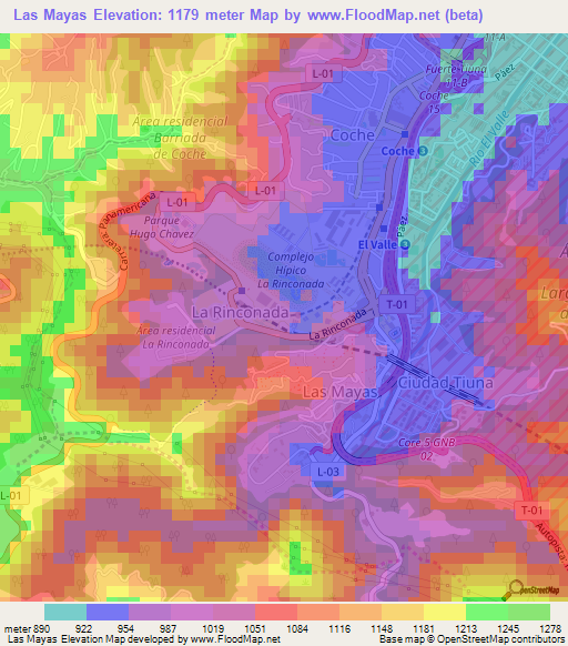Las Mayas,Venezuela Elevation Map
