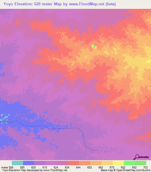 Yoyo,Sudan Elevation Map