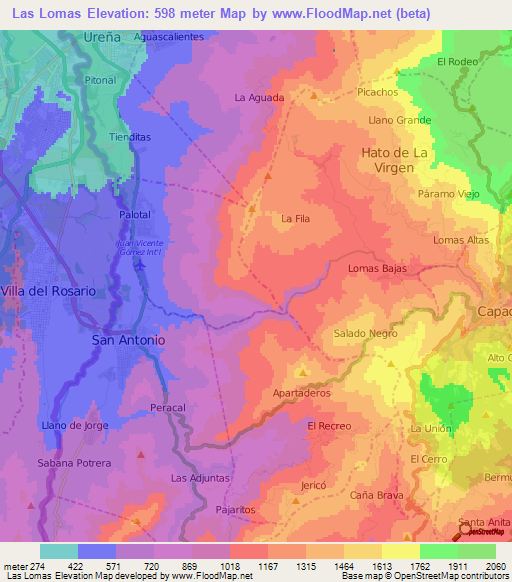 Las Lomas,Venezuela Elevation Map