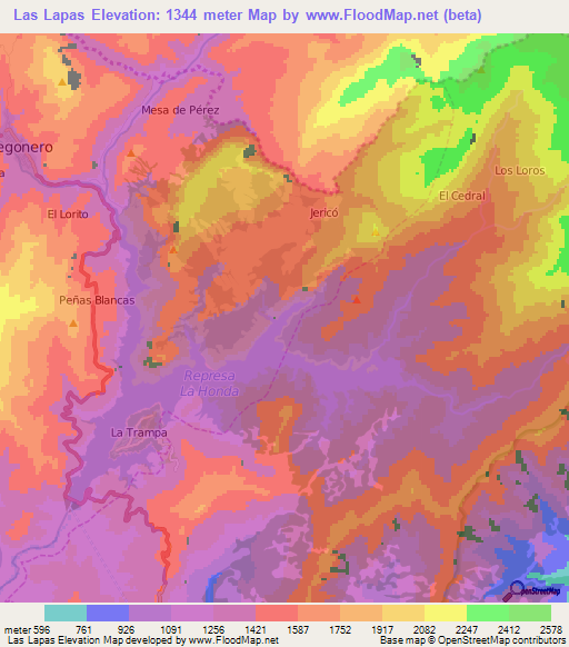 Las Lapas,Venezuela Elevation Map