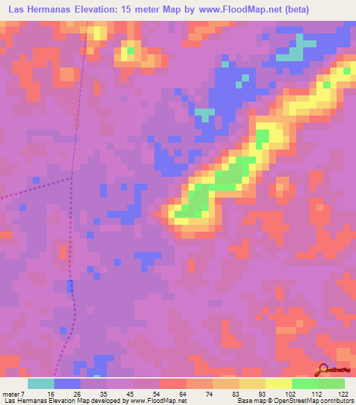 Las Hermanas,Venezuela Elevation Map