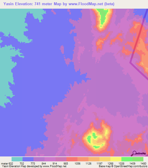 Yasin,Sudan Elevation Map