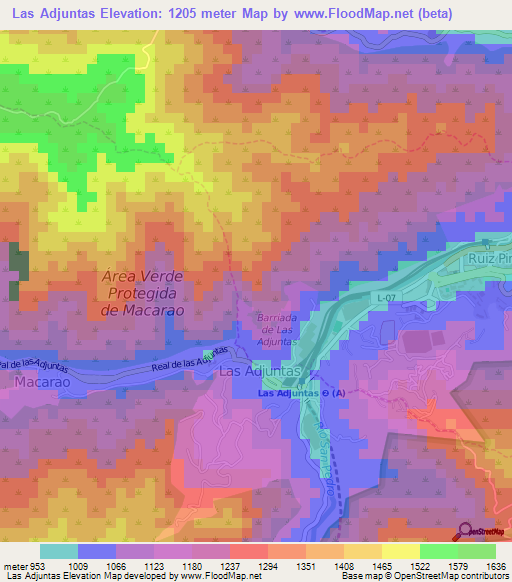 Las Adjuntas,Venezuela Elevation Map