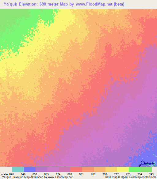 Ya`qub,Sudan Elevation Map