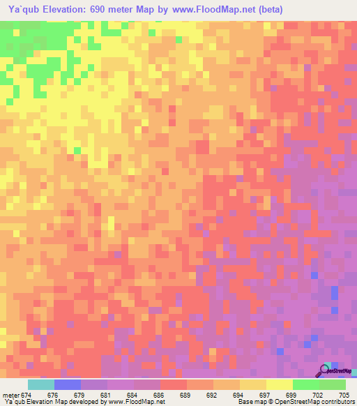 Ya`qub,Sudan Elevation Map