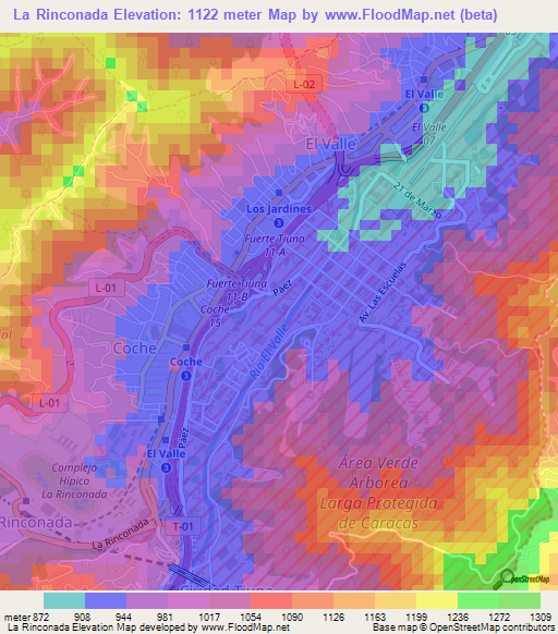 La Rinconada,Venezuela Elevation Map
