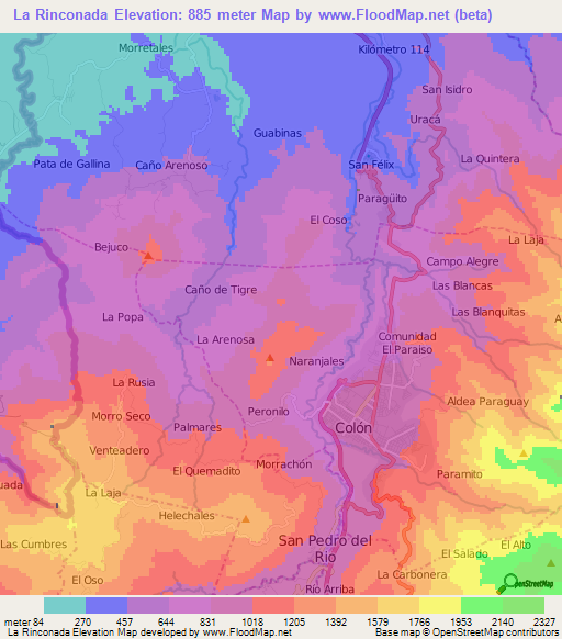 La Rinconada,Venezuela Elevation Map