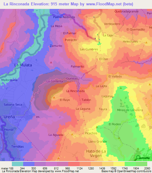 La Rinconada,Venezuela Elevation Map