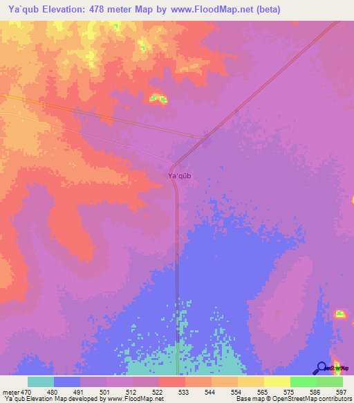 Ya`qub,Sudan Elevation Map