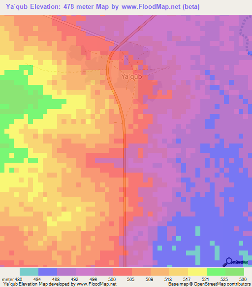 Ya`qub,Sudan Elevation Map