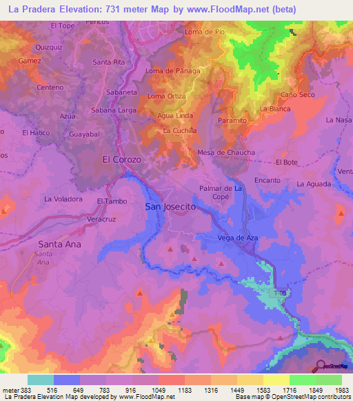 La Pradera,Venezuela Elevation Map