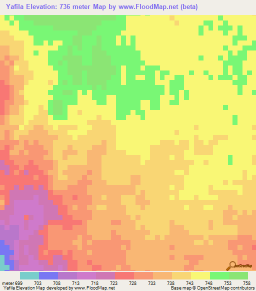 Yafila,Sudan Elevation Map