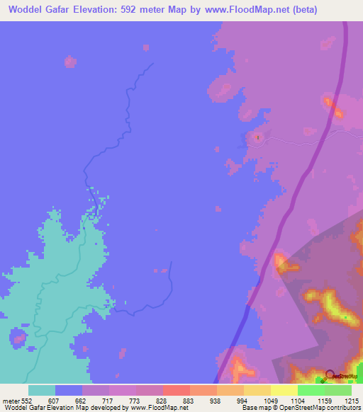 Woddel Gafar,Sudan Elevation Map