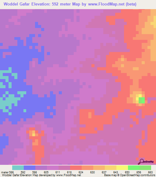 Woddel Gafar,Sudan Elevation Map